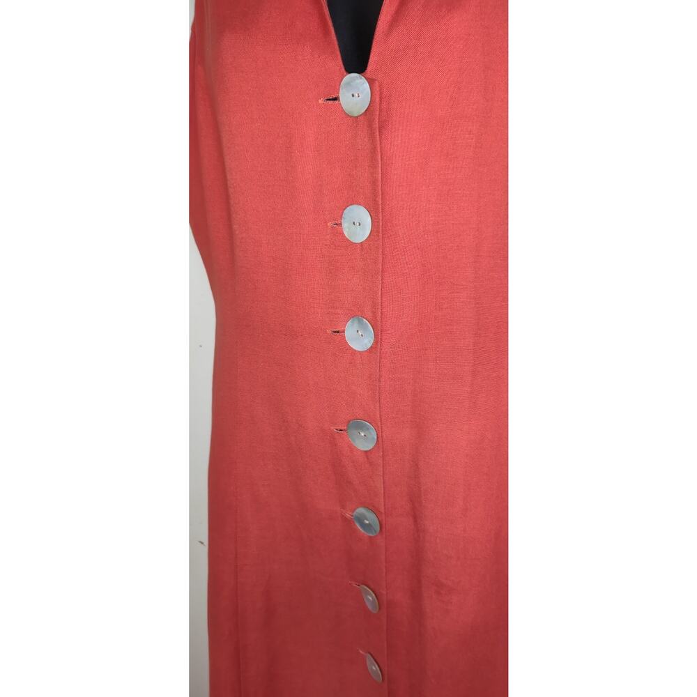 Coldwater Creek Orange Linen Blend Dress Sz 14 Mother Pearl Buttons Down FLAWS - Picture 5 of 16
